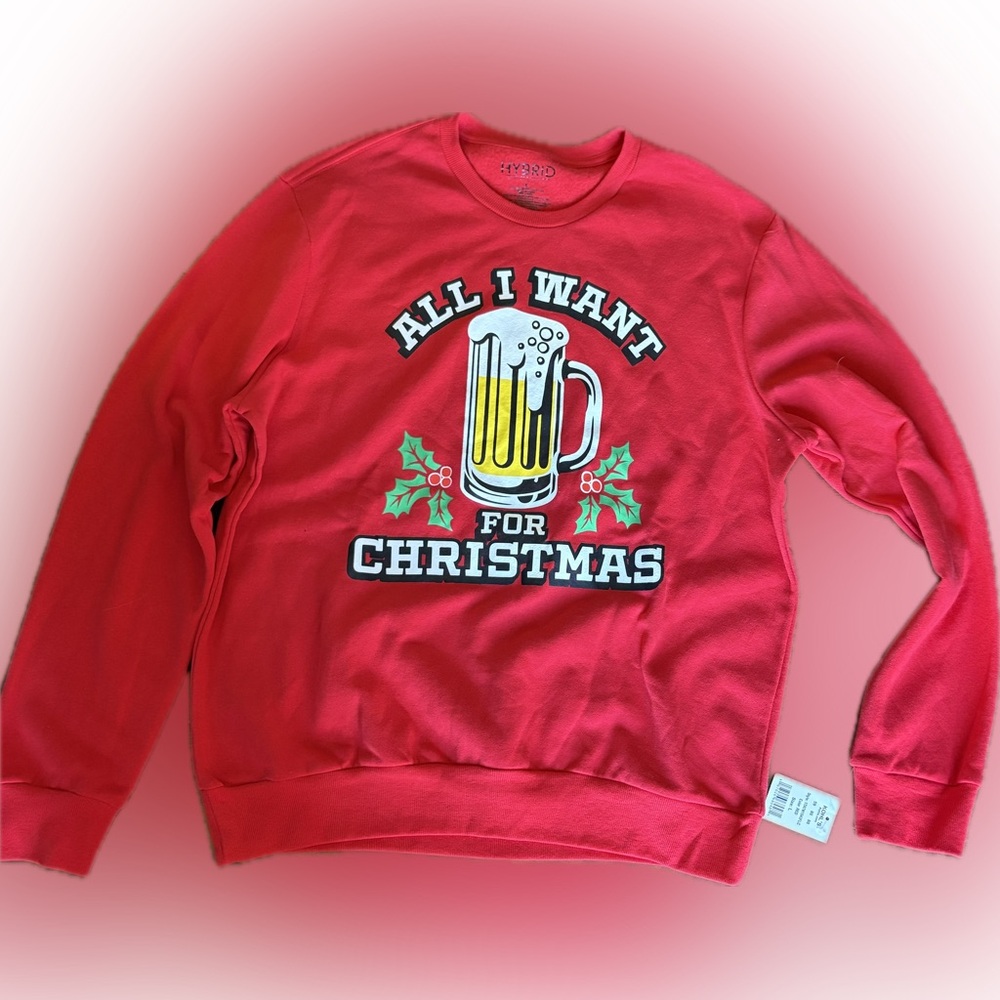 NWT Hybrid Apparel All I Want For Christmas Beer Sweatshirt Sweater Size Large